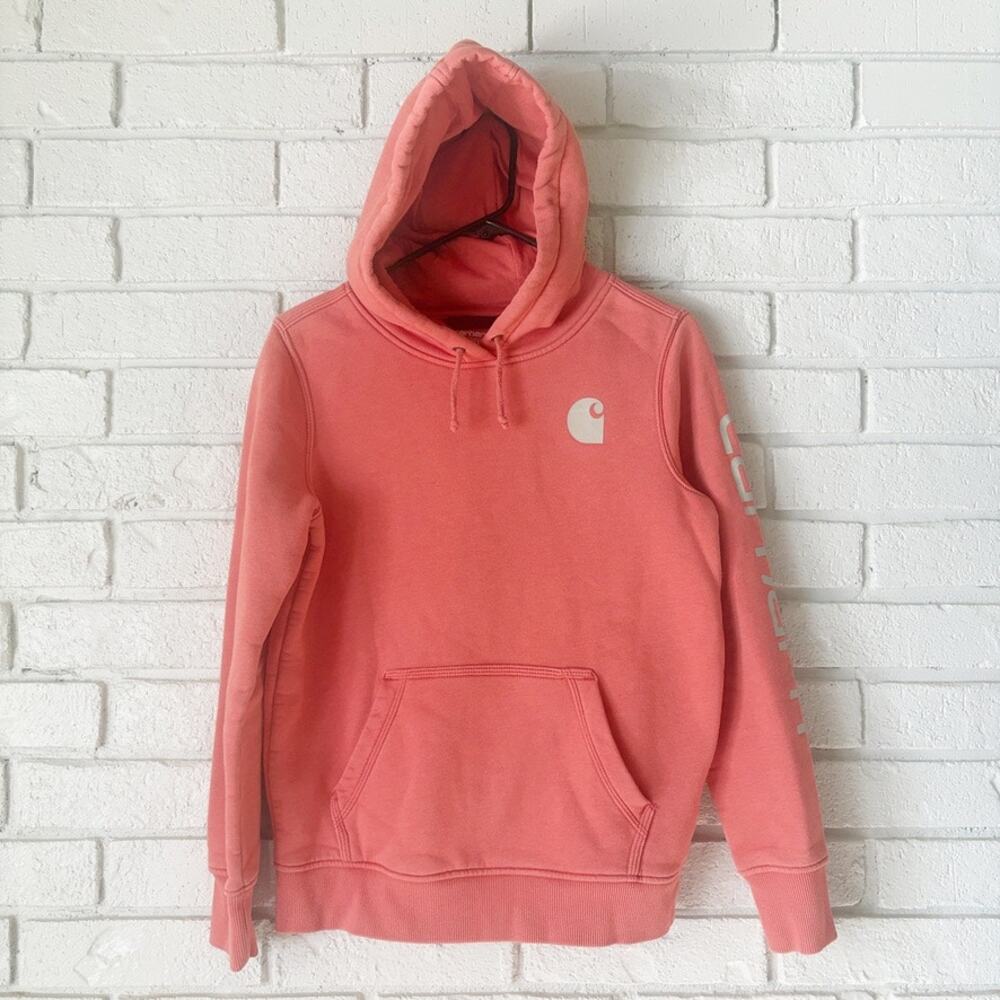 Carhartt Relaxed Fit Women's XS Coral Haze Heather Sleeve Logo Hoodie